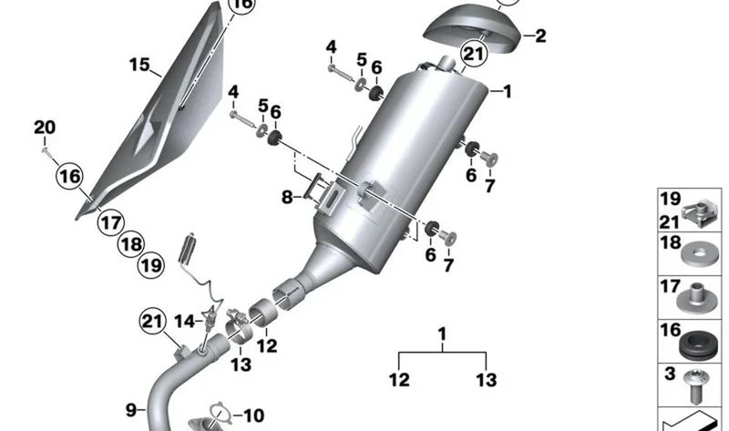 Codo de escape OEM 18511540180 para motos BMW C 400 GT (K08), C 400 X (K09). Original BMW Motorrad.