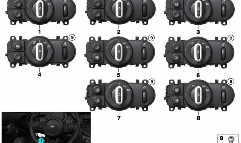Dispositivo de mando luz OEM 61315A25494 para MINI Countryman F60, F60 LCI. Original MINI.