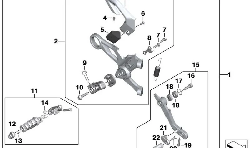 Soporte del protector del talón derecho OEM 46711539628 para motos BMW S 1000 R (K63), M 1000 R (KM3). Original BMW Motorrad.