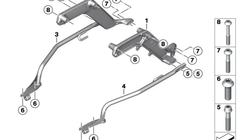 Porta maletas derecho OEM 46519480776 para motos BMW R 18 B, R 18 Transcontinental. Original BMW Motorrad.