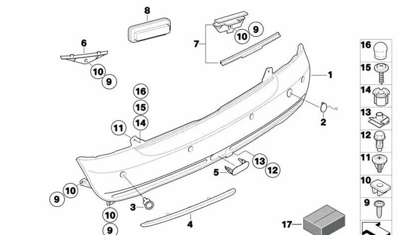 Revestimiento de parachoques trasero imprimado OEM 51127127957 para MINI R50, R52. Original MINI.