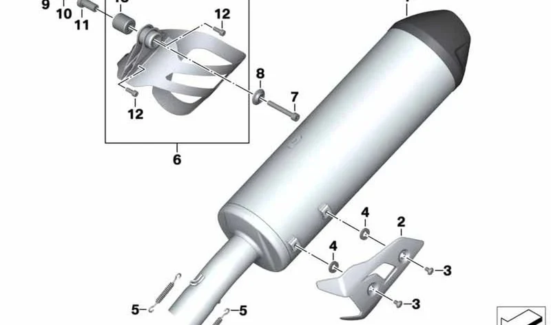 Silenciador trasero OEM 18117720843 para motos BMW F 800 GT, F 800 R, F 800 S, F 800 ST. Original BMW Motorrad.