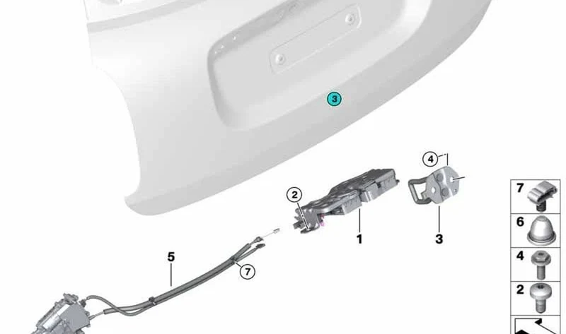 Cierre suave automático trasero OEM 51247411831 para MINI Countryman F60, F60 LCI. Original MINI.