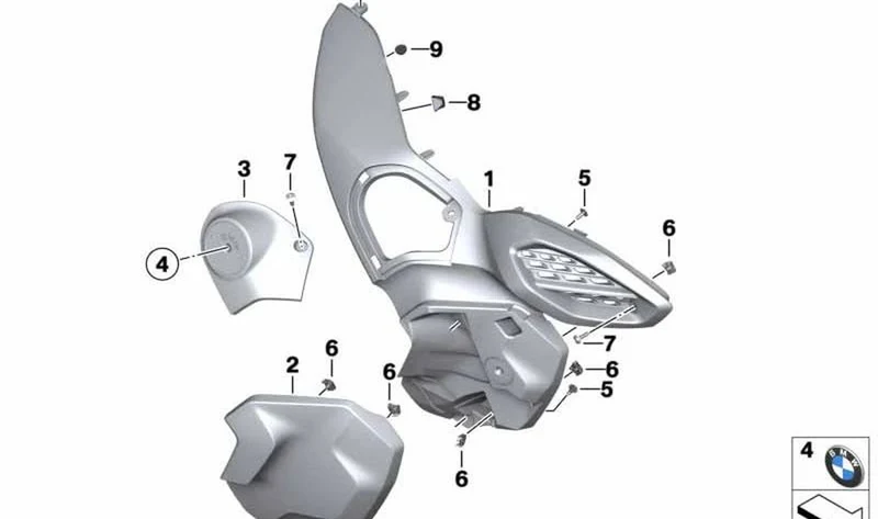 Embellecedor del radiador izquierdo OEM 46638559589 para motos BMW R1250GS Adventure, R1200GS Adventure. Original BMW Motorrad.