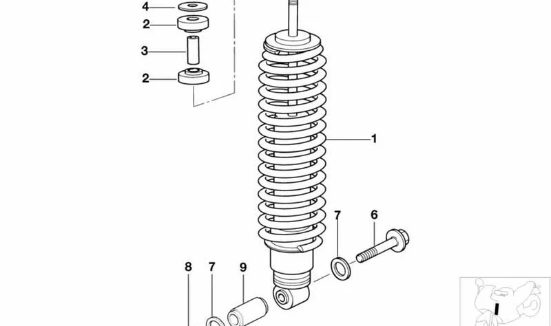 Muelle-amortiguador delantero OEM 31422317362 para motos BMW R 1100 RT, R 850 RT, R 1150 RT. Original BMW Motorrad.