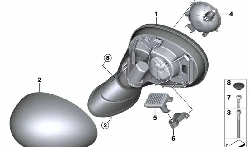 Espejo exterior derecho sin vidrio calefactable OEM 51167931904 para MINI Clubman F54 LCI (05/2018 - 02/2024). Original MINI.