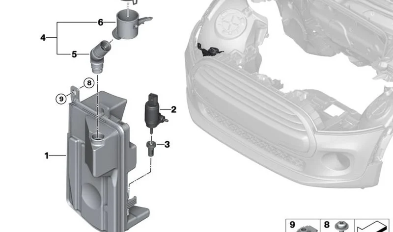 Bomba de lavado OEM 67637345887 para MINI Cabrio F57, F57 LCI, BEV. Original MINI.