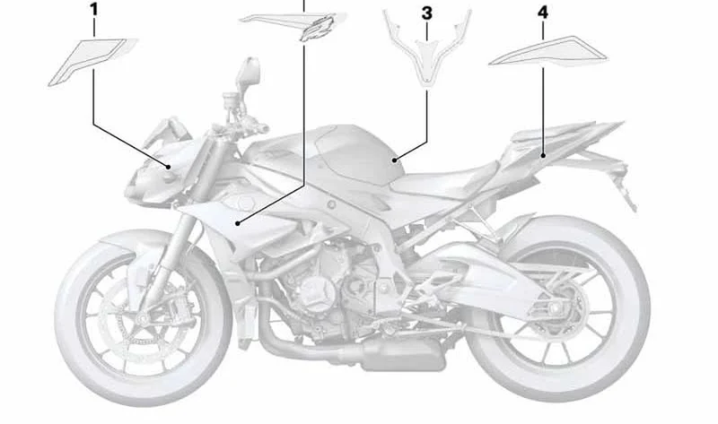 Inscripción derecha OEM 51148406124 para BMW Motorrad S 1000 R (K47) 2016-2020. Original BMW Motorrad.