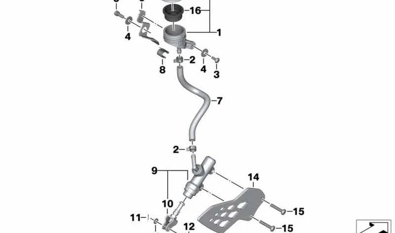 Cilindro principal de freno trasero OEM 34317719733 para BMW Motorrad S1000RR (K46) 2009-2014. Original BMW Motorrad.