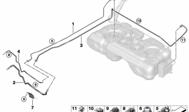 Tubería de alimentación de combustible OEM 16127386520 para MINI F56, F56 LCI, Cabrio F57, Cabrio F57 LCI. Original MINI.