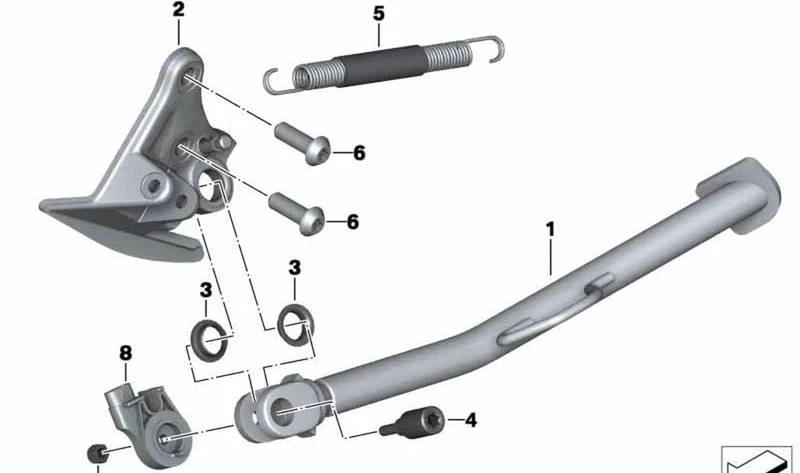 Apoyo lateral OEM 46538522384 para motos BMW F700GS (K70). Original BMW Motorrad.
