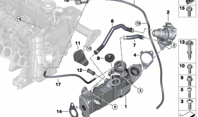 Manguera radiador recirculación gases escape OEM 11718575403 para MINI R60 Cooper D, R60 Cooper S, R61... y más. Original MINI.
