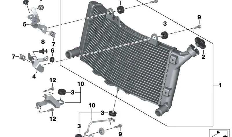 Radiador OEM 17115B34FD4 para motos BMW F 750 GS, F 850 GS, F 850 GS Adventure... y más. Original BMW Motorrad.