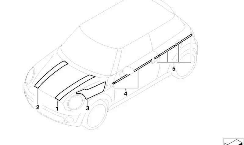 Bandas decorativas izquierda OEM 51147264009 para MINI R56, R56 LCI. Original MINI.