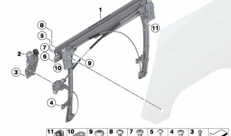 Accionamiento elevalunas derecho OEM 67622755854 para MINI R55, R56, R57. Original MINI.