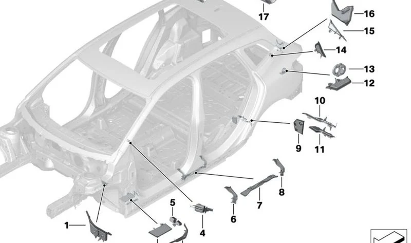 Pieza preformada larguero derecho OEM 41117287136 para MINI F56, F55, F60, F57… y más. Original MINI.