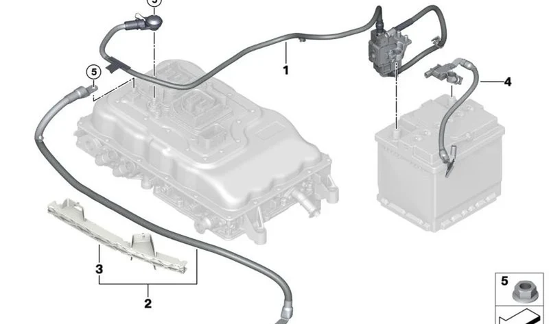 Caja de cables batería polo negativo OEM 61138730049 para MINI F56 Cooper SE (11/2018 - 03/2021). Original MINI.