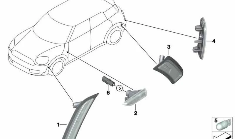 Reflector trasero derecho OEM 63147378714 para MINI F60 Countryman, Cooper YS31, YS32, YS41, YU01, YW91... y más. Original MINI.