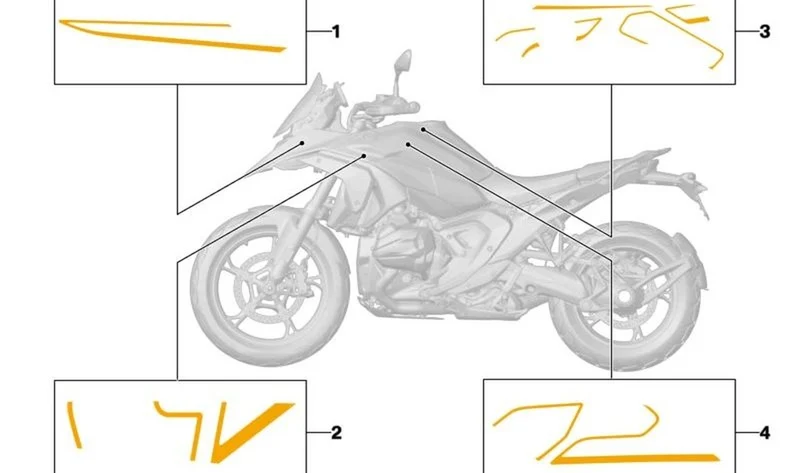 Decoración revestimiento lateral derecho OEM 51145A6F864 para motos BMW R 1300 GS. Original BMW Motorrad.