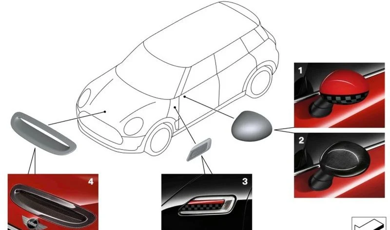 Carcasa retrovisor exterior carbono izquierda RHD OEM 51142354961 para MINI F56, F55, Clubman F54, Cabrio F57, Countryman F60. Original MINI.