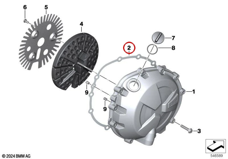 Junta tapa del embrague OEM 11148568825 para motos BMW S 1000 R, S 1000 RR, S 1000 XR, M 1000 RR, M 1000 R, M 1000 XR. Original BMW Motorrad.