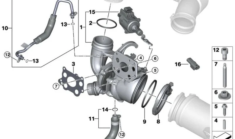 Junta de turbocompresor OEM 11628631898 para MINI F56, F55, F54, F57, F60, Countryman... y más. Original MINI.