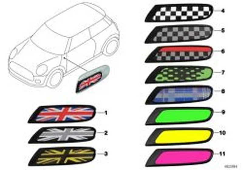 Moldura lateral derecha Black Jack OEM 51132410449 para MINI F56, F55, F57, F56 BEV. Original MINI.