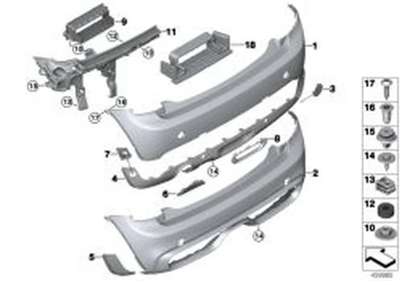 Revestimiento de parachoques trasero imprimado OEM 51127380036 para MINI F55, Cooper, Cooper S. Original MINI.