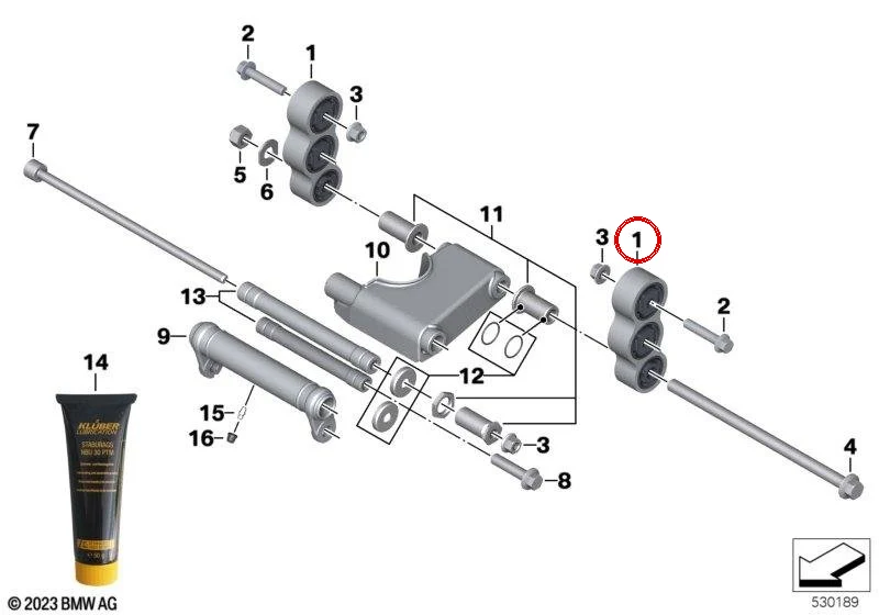 Soporte con silentblock OEM 22119446084 para BMW Motorrad C 400 GT, C 400 X. Original BMW Motorrad.