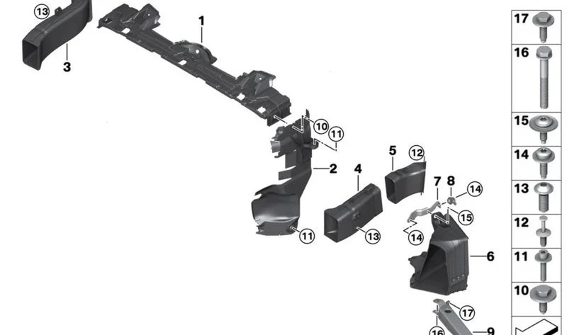 Conducción de aire radiador delantero derecho OEM 51745A01628 para MINI F57 Cooper S, JCW... y más. Original MINI.