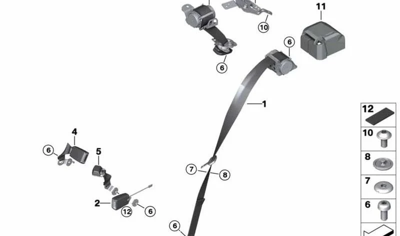 Cinturón de seguridad trasero central OEM 72117215744 para MINI Countryman F60, F60 LCI y más. Original MINI.