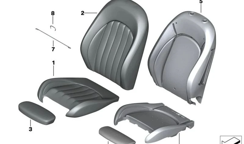 Tapizado de apoyo lateral banqueta asiento cuero Satélite Grau OEM 52109471379 para MINI F56, F55, F54 LCI, F57... y más. Original MINI.
