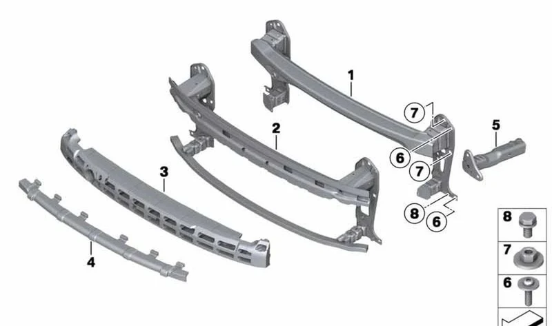 Portador de parachoques delantero OEM 51117147914 para MINI R56, R56 LCI, Clubman R55, Clubman R55 LCI, Cabrio R57, Cabrio R57 LCI. Original MINI.