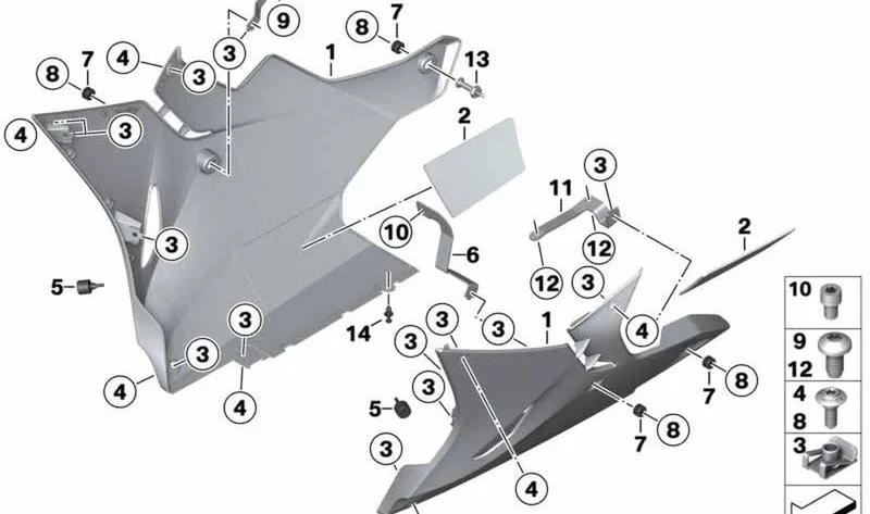 Soporte spoiler del motor trasero OEM 46638563672 para motos BMW S 1000 RR (K46) 2015-2018. Original BMW Motorrad.