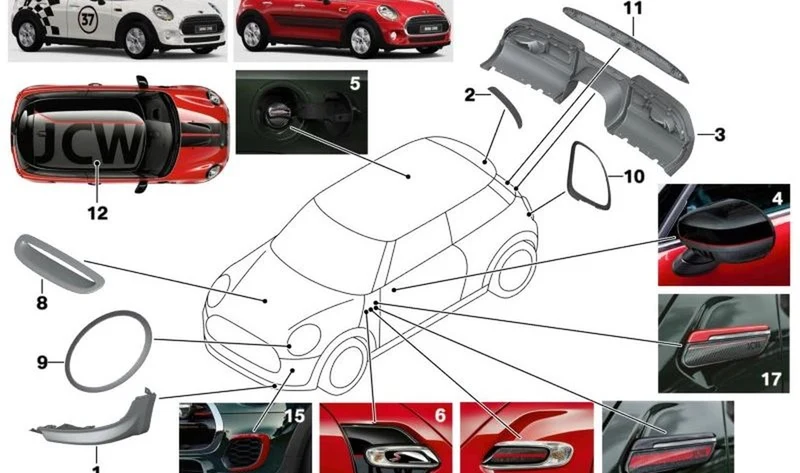 Cubierta retrovisor izquierdo RHD OEM 51162465799 para MINI F56, F55, F54, F57, F60... y más. Original MINI.
