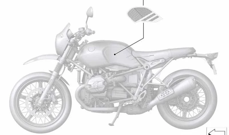 Decoración derecha OEM 16118354980 para BMW Motorrad R nineT Urban G/S (03/2016 - 07/2020). Original BMW Motorrad.