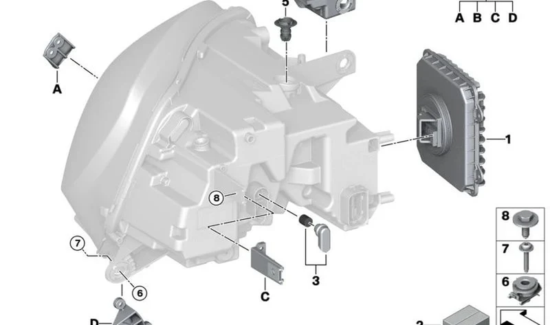Soporte de faro delantero OEM 63117441309 para MINI Countryman F60, F60 LCI. Original MINI.