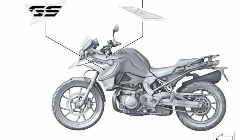 Inscripción derecha OEM 51149829462 para motos BMW F 750 GS, F 800 GS. Original BMW Motorrad.