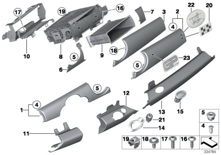 Cubierta panel instrumentos lado acompañante OEM 51452752876 para MINI R55, R56. Original MINI.