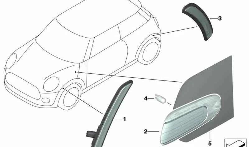 Indicador de dirección adicional derecho OEM 63137298346 para MINI F56, F55, Cabrio F57. Original MINI.