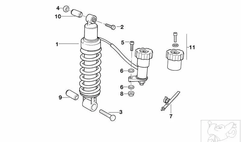Muelle-amortiguador trasero OEM 33537666397 para motos BMW R1150RS, R1150RT, R850RT. Original BMW Motorrad.