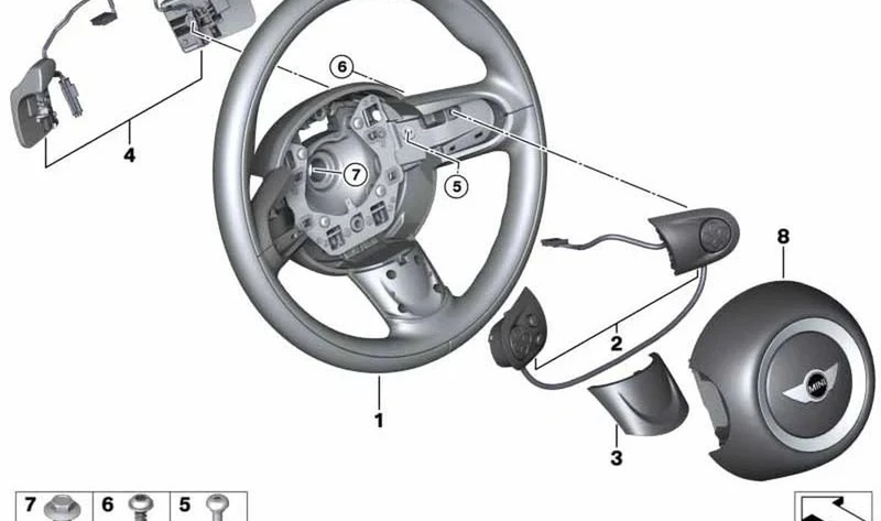 Volante deportivo de cuero MFL con botones OEM 32306791371 para MINI R56, R56 LCI... y más. Original MINI.