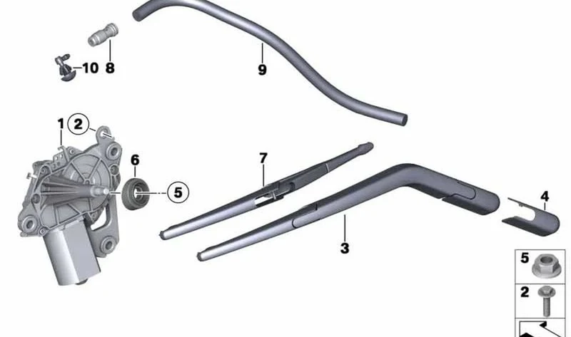 Brazo limpiaparabrisas luneta trasera derecha OEM 61619449920 para MINI Clubman R55, R55 LCI. Original MINI.