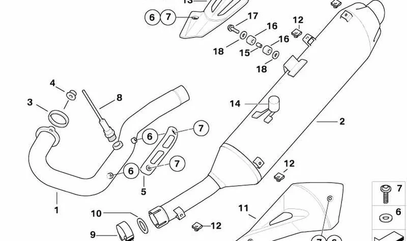 Protección térmica colector OEM 18117696627 para BMW Motorrad G 650 X (K15). Original BMW Motorrad.