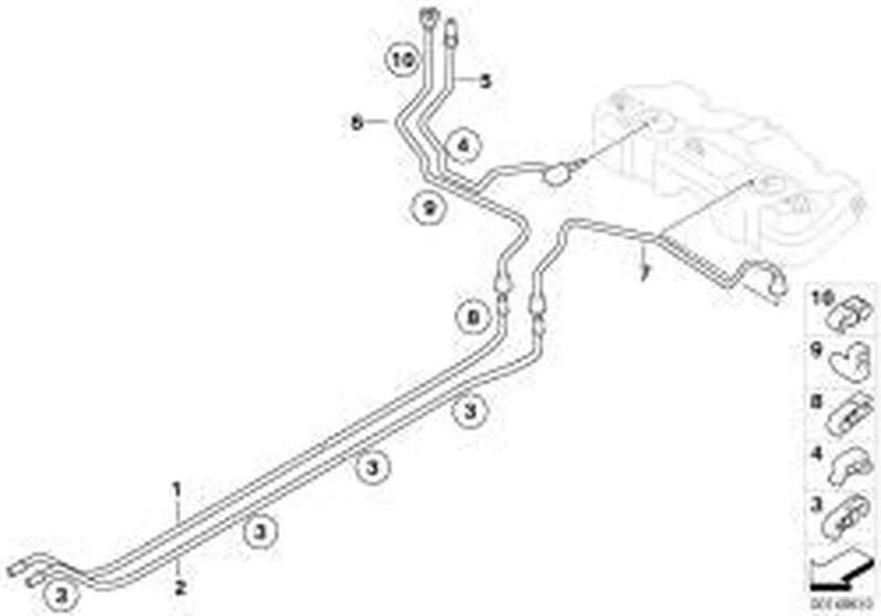 Tubería de retorno de combustible trasera OEM 16116768722 para MINI R50 One D (2003-2006). Original MINI.