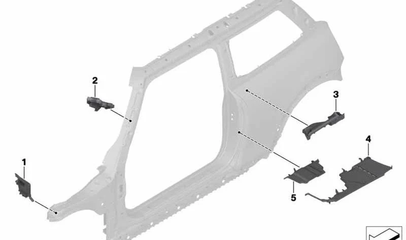 Pieza preformada de montaje B interior superior derecha OEM 41007376210 para MINI F56, F56 BEV, F56 LCI, F66. Original MINI.