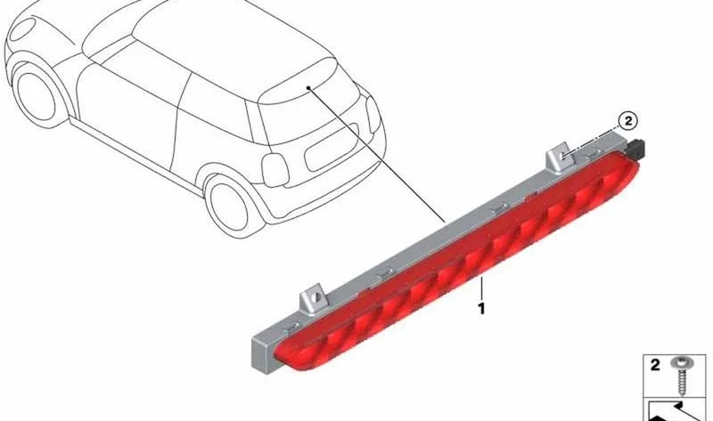 Tercera luz de freno trasera OEM 63257297410 para MINI F56, F56 BEV, F56 LCI, F55, F55 LCI, F66, F65... y más. Original MINI.