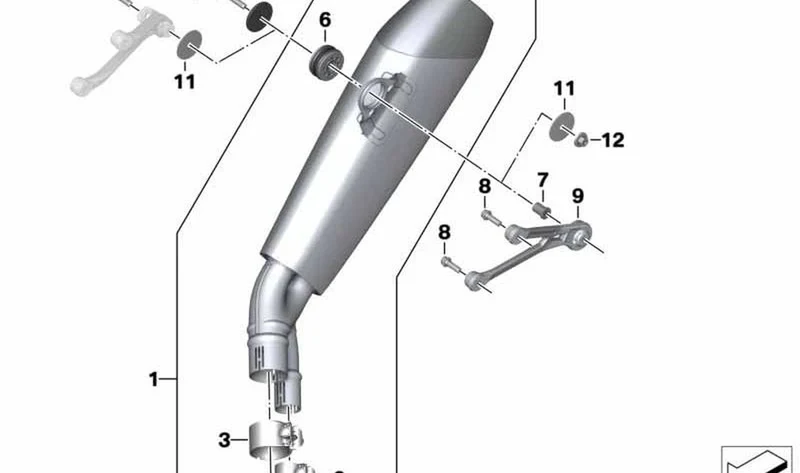 Soporte silenciador final OEM 18518559223 para motos BMW S 1000 RR K46 (09/2015 - 11/2018). Original BMW Motorrad.