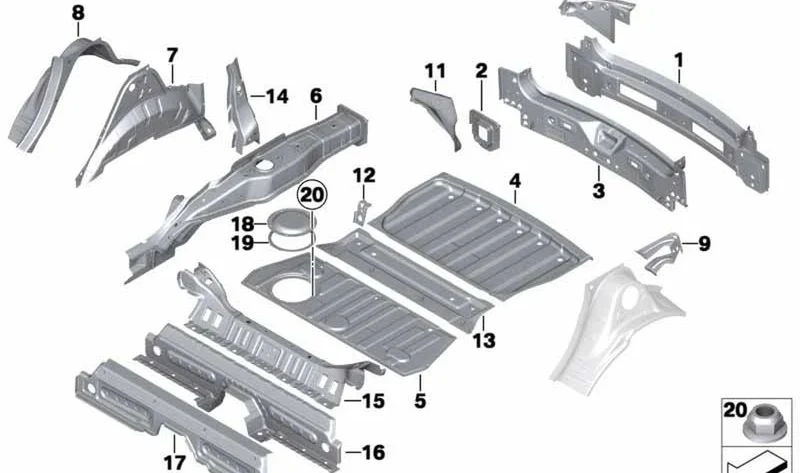 Pasarruedas trasero, mitad exterior derecho OEM 41009805638 para MINI Countryman R60, Paceman R61. Original MINI.