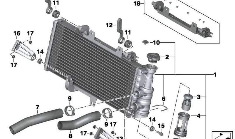 Soporte superior de radiador OEM 17117702123 para motos BMW F 700 GS, F 800 GS, F 800 GS Adventure... y más. Original BMW Motorrad.